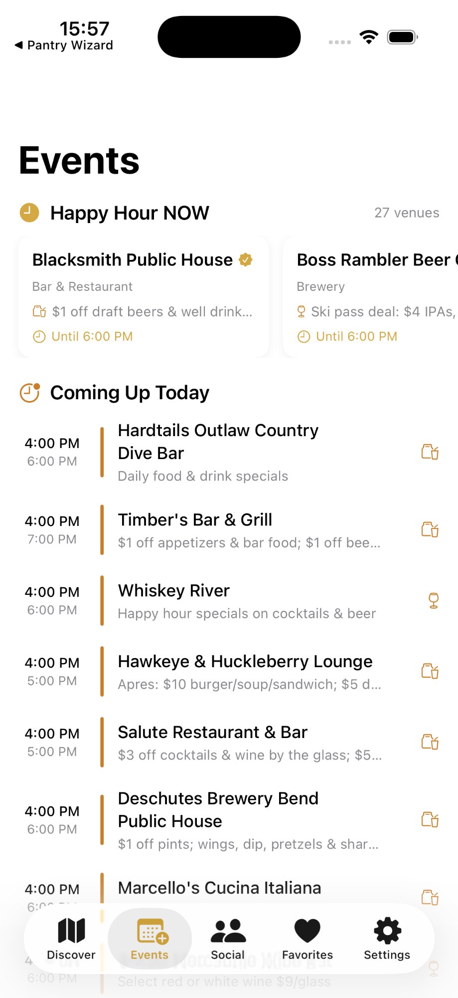 Events — Happy Hour Schedule
