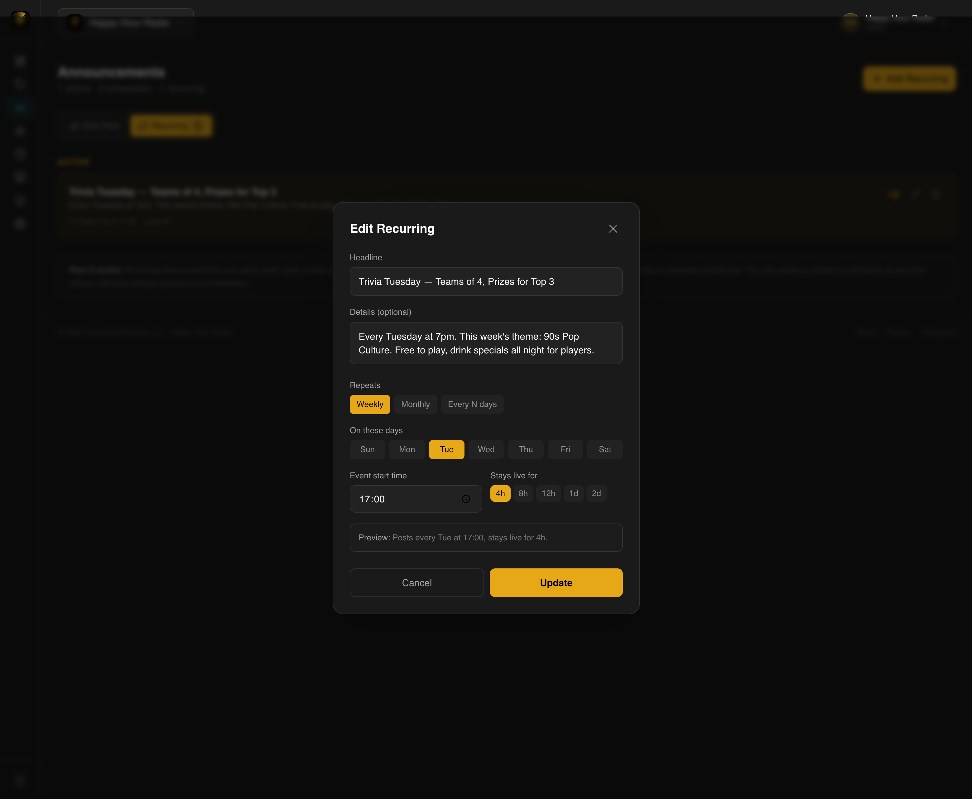 Edit Recurring Announcement
